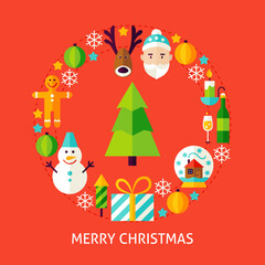 Merry Christmas Greeting Card. Poster Design Vector Illustration. Winter Holiday Flyer.