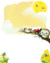 cartoon scene with animals happy birds illustration