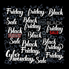 Black Friday Lettering Set. Vector Illustration of Shopping Sale Calligraphy.