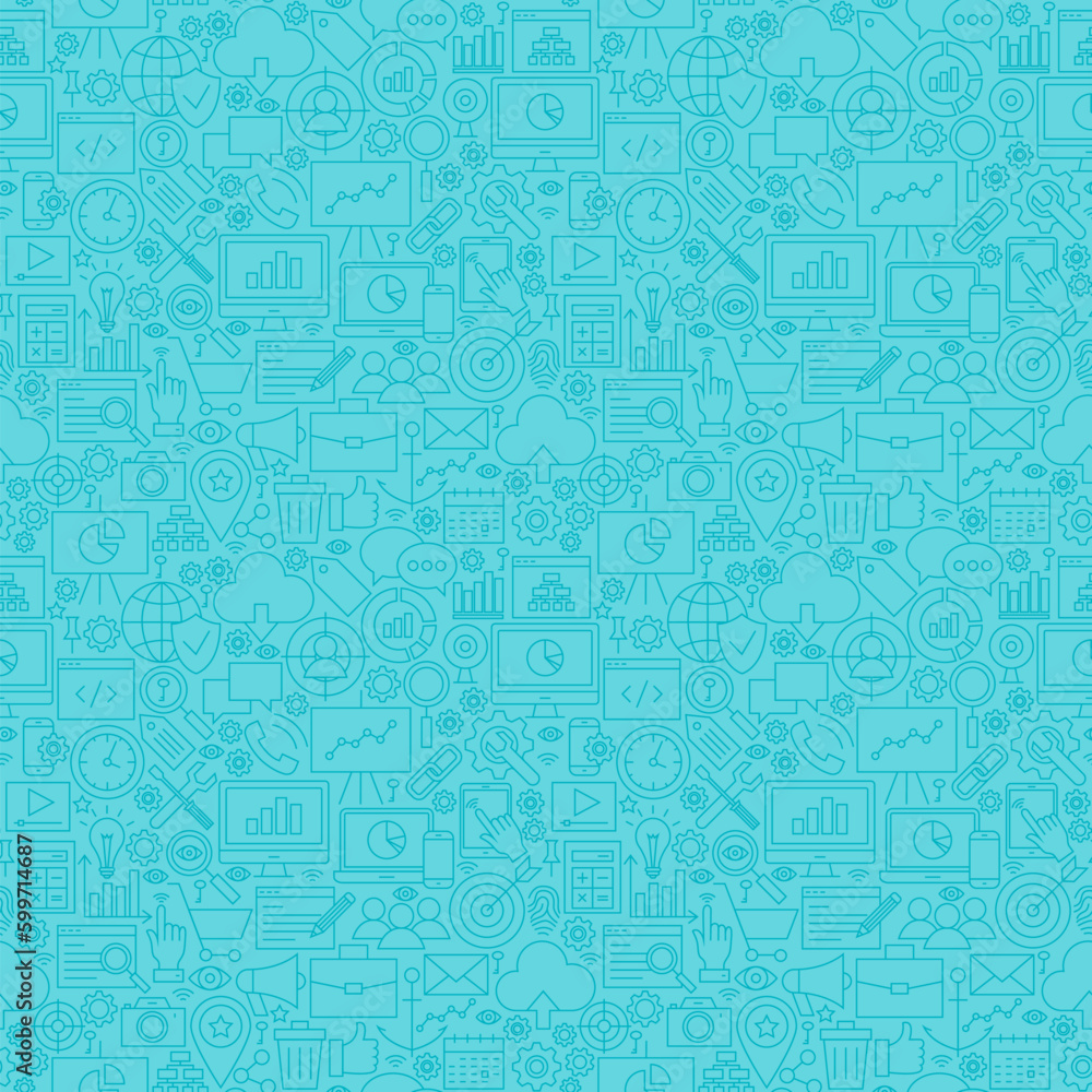 Poster mint line seo seamless pattern. vector illustration of outline tile background. web development.