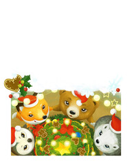 Obraz na płótnie Canvas cartoon christmas scene forest animals with presents
