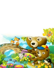 Obraz na płótnie Canvas cartoon fun scene animals friends and family in forest illustration for children