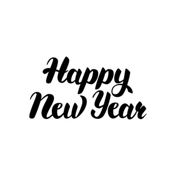 Happy New Year Handwritten Lettering. Vector Illustration of Ink Brush Calligraphy Isolated over White Background.
