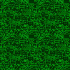 Green Line Coding Seamless Pattern. Vector Illustration of Outline Tile Background. Programming Skills.