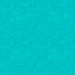 Obraz premium Mint Line Programming Seamless Pattern. Vector Illustration of Outline Tile Background. Coding Resources.