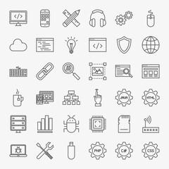 Fototapeta premium Programming Line Icons Set. Vector Collection of Modern Thin Outline Coding and Web Development Symbols.