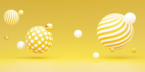 3d image, 3d rendering, festive picture of a sunny yellow background with yellow and white spheres.