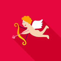 Cupid Flat Icon. Vector Illustration with Long Shadow. Happy Valentine Day and Love Symbol.