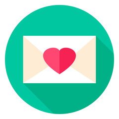 Love Envelope Circle Icon. Flat Design Vector Illustration with Long Shadow. Happy Valentine Day Symbol.