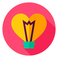 Love Light Bulb Circle Icon. Flat Design Vector Illustration with Long Shadow. Happy Valentine Day Symbol.