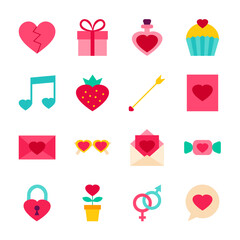 Valentine Day Objects. Vector Illustration. Love Collection of Items Isolated over White.
