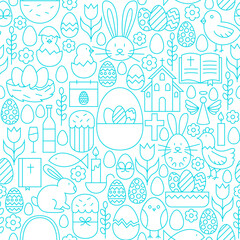 Easter Line Seamless White Pattern. Vector Website Design and Tile Background. Spring Holiday.