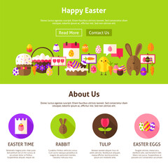 Happy Easter Website Design. Flat Style Vector Illustration for Website Banner and Landing Page. Spring Holiday.