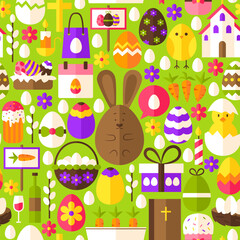 Green Easter Seamless Pattern. Flat Design Vector Illustration. Tile Background. Spring Holiday.