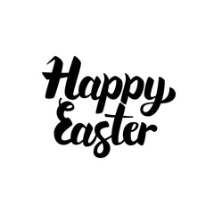 Happy Easter Handwritten Lettering. Vector Illustration of Ink Brush Calligraphy Isolated over White Background.