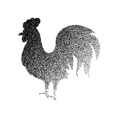Rooster Black Dotwork. Vector Illustration of Chinese Calendar New Year Symbol.