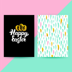 Easter 80s Funky Style Posters. Vector Illustration of Trendy Pattern Design with Handwritten Lettering.
