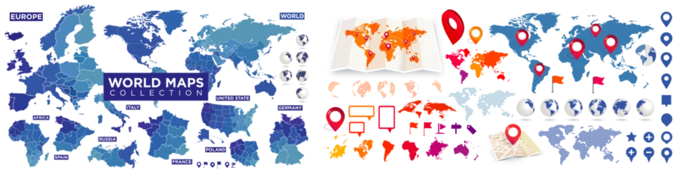 Deurstickers World map, countries, icons © Julien Eichinger