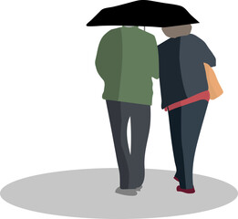 Vector a color de pareja bajo paraguas un d&iacute;a de lluvia