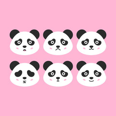 Panda Faces Set. Vector Illustration of Cute Emotional Animal Heads.