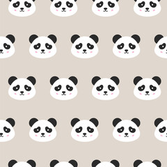 Panda Faces Seamless Pattern. Vector Illustration of Cute Smiling Animal Heads.
