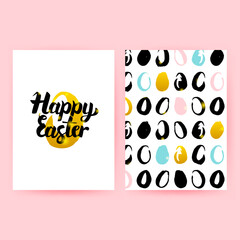 Happy Easter Retro Posters. Vector Illustration of Trendy Pattern Design with Handwritten Lettering.