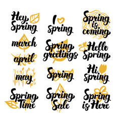 Spring Hand Drawn Quotes. Vector Illustration of Handwritten Lettering Nature Design Elements.