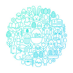 Easter Line Icon Circle Design. Vector Illustration of Spring Holiday Objects.