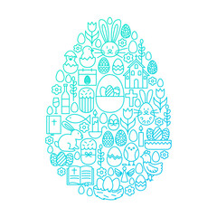 Fototapeta na wymiar Easter Line Icon Egg Design. Vector Illustration of Spring Holiday Objects.