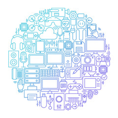 Fototapeta na wymiar Gadget Line Icon Circle Design. Vector Illustration of Technology and Electronics Objects.