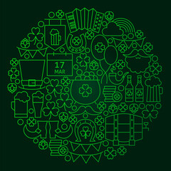 Saint Patrick Day Line Concept. Vector Illustration of Spring Irish Holiday Objects.