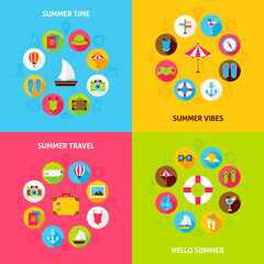 Summer Travel Concepts Set. Vector Illustration of Sea Holiday Infographic Circle with Flat Icons.