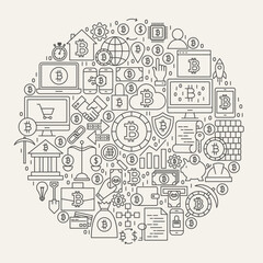 Fototapeta na wymiar Bitcoin Line Icons Circle. Vector Illustration of Cryptocurrency Outline Objects.