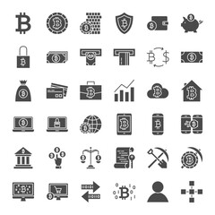 Bitcoin Solid Web Icons. Vector Set of Cryptocurrency Glyphs.