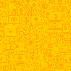Bitcoin Yellow Line Tile Pattern. Vector Illustration of Outline Tile Background. Cryptocurrency Financial Items.