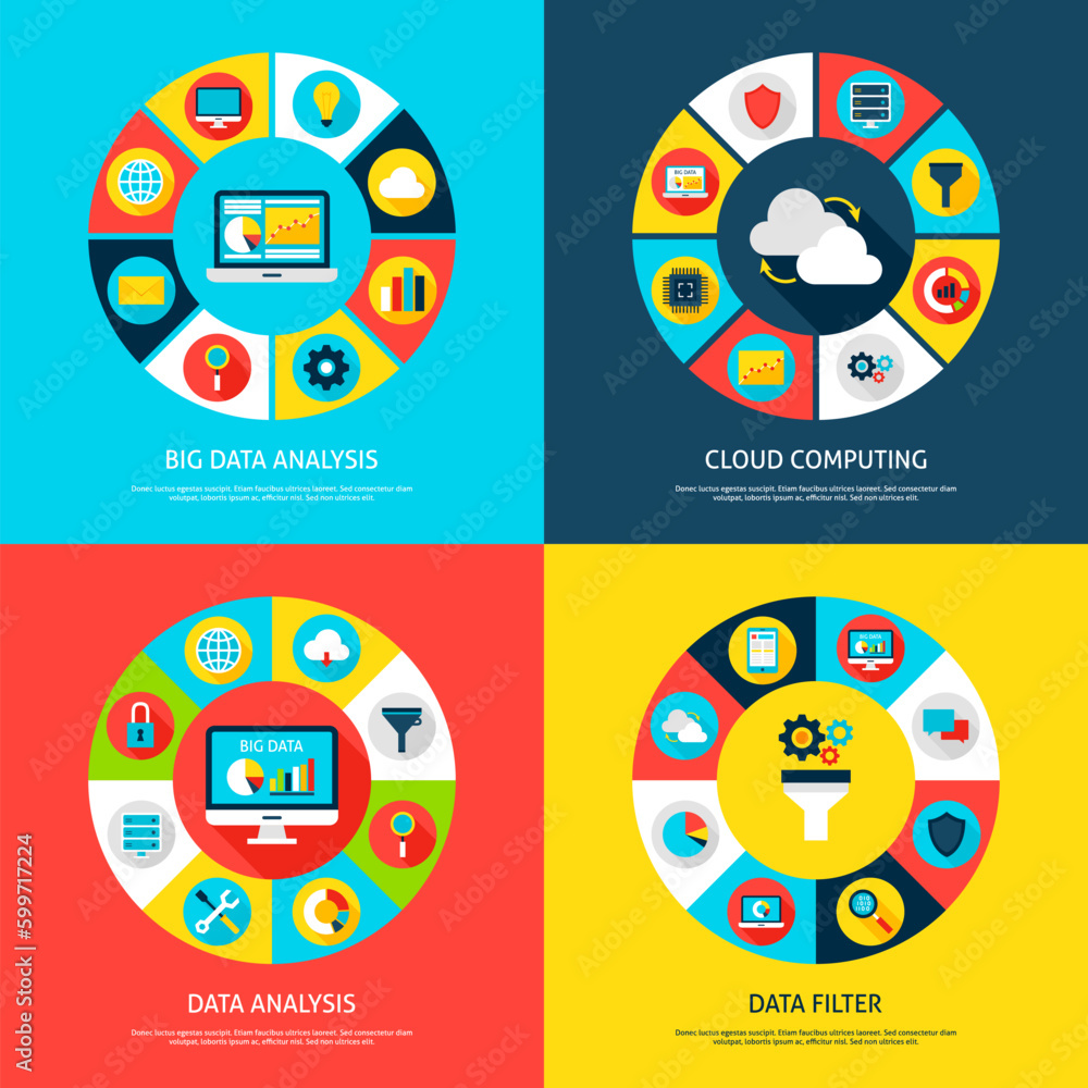 Poster big data concepts. vector illustration of database infographics circle with digital icons.