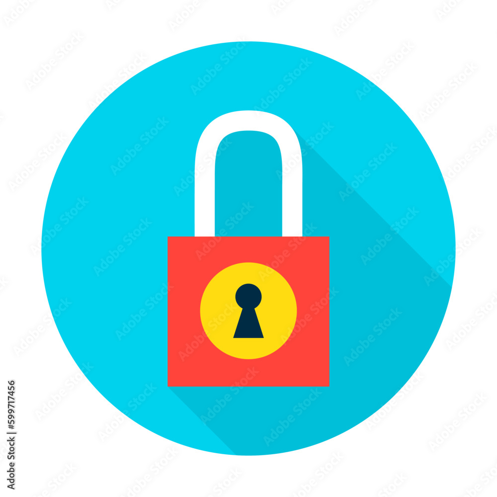 Poster padlock secure icon. vector illustration flat style circle item with long shadow.