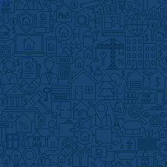 Obraz premium Line House Seamless Pattern. Vector Illustration of Outline Tile Background. Real Estate Items.