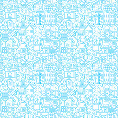 Line House White Seamless Pattern. Vector Illustration of Outline Tile Background. Real Estate Items.