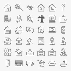 Real Estate Line Icons Set. Vector Collection of Outline House and Building Symbols.