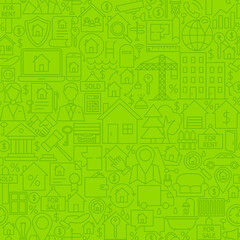 Real Estate Line Tile Pattern. Vector Illustration of Outline Seamless Background. House Building Items.