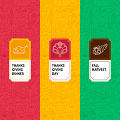 Line Thanksgiving Patterns Set. Vector Illustration of Logo Design. Template for Packaging with Labels.