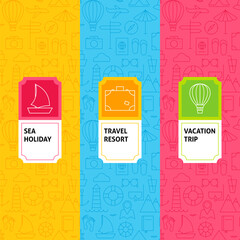 Line Travel Patterns Set. Vector Illustration of Logo Design. Template for Packaging with Labels.