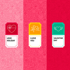 Line Valentine Patterns Set. Vector Illustration of Logo Design. Template for Packaging with Labels.