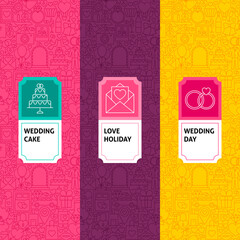 Line Wedding Patterns Set. Vector Illustration of Logo Design. Template for Packaging with Labels.