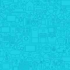 Household Blue Line Tile Pattern. Vector Illustration of Outline Background.