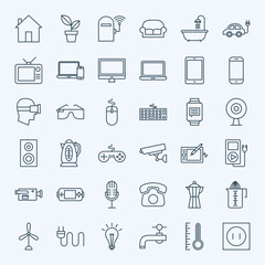 Line Household Appliance Icons. Vector Set of Outline House Electronics Symbols.