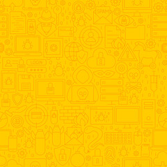 Cyber Security Yellow Line Pattern. Vector Illustration of Outline Background.