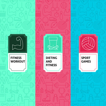 Line Sport Patterns Set. Vector Illustration of Logo Design. Template for Packaging with Labels.
