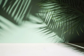 Fototapeta premium palm branch shadow on the wall- Ai